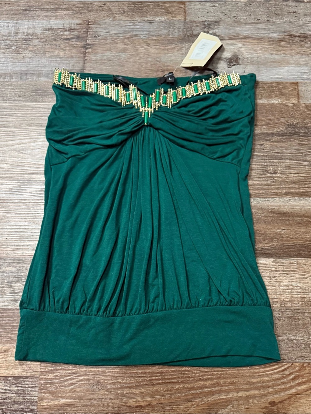 Y2K Sky Emerald Green Bandeau with Gold Beaded Trim